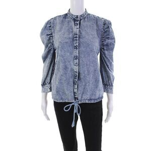 MDRN Womens Cotton Long Sleeve Button Down Denim Shirt Blue Size M